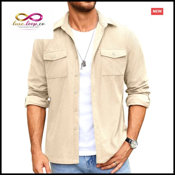 Men's Lightweight Waffle Shacket Button Down Shirt Jacket Casual Overshirt